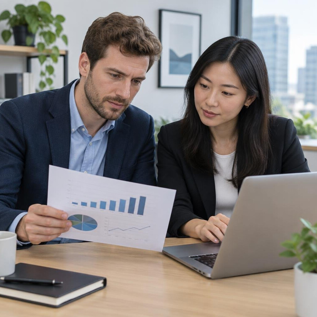 Colleagues reviewing a chart together at a desk